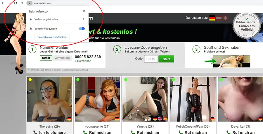Beianrufsex.com ist eine sichere deutsche Telefonsexseite mit Kamera